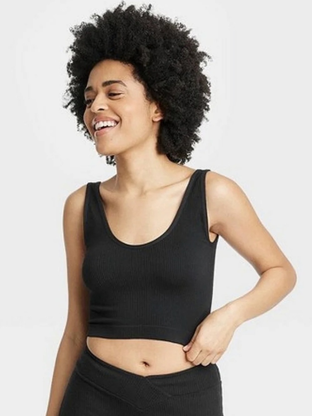 NWT Colsie Black Ribbed Seamless Crop Tank Top Bralette - L